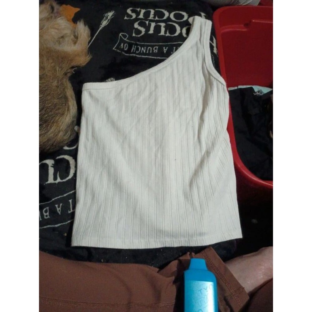 American eagle one shoulder size small white tank top-0551